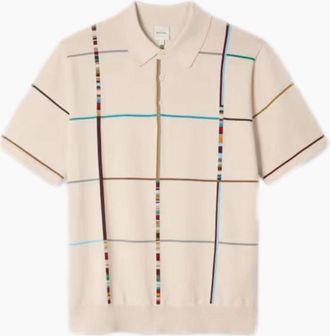 Paul Smith Mens Paul Smith Multi Stripe Check Knitted Polo 02 Off White - Size: 40