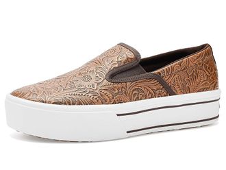 Ariat Skylar Slip-On Womens Shoes Brown Floral Emboss : 8.5 B - Medium, Canvas/Leather