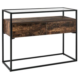 Beliani Beliani - Consola Madera Oscura Negro 100 X 40 Cm Tablero De Vidrio 2 Cajones Moderno Mauk