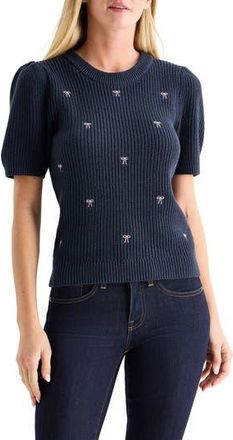 Lucky Brand Bow Embroidered Short Sleeve Sweater in Dress Blues at Nordstrom Rack, Size X-Small