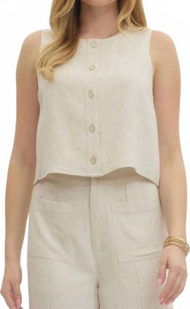 Entro The Harper Sleeveless Linen Blend Button Front Tank In Sand