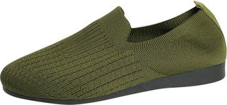 Generic Army Green Womens Shallow Mouth Design Mesh Work Shoes Slip-On Flat Bottom Fashion Casual Spring Summer Comfortable Walking Shoes Mesh Material