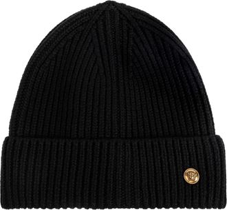 Versace Ribbed Wool Beanie - Dames - Hoeden - Zwart - ONE Size - Wol - Accessoires