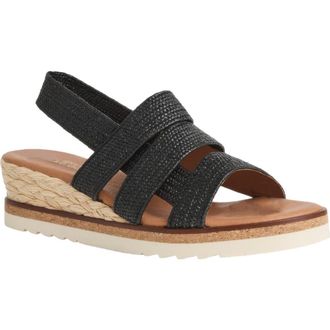 Andr&eacute; Assous Noma Woven Wedge Sandal in Black Raffia at Nordstrom, Size 10