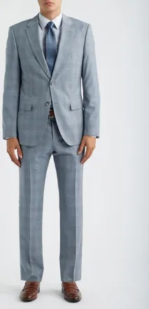 BOSS Huge Slim Fit Grey Plaid Virgin Wool Suit in Blue/grey at Nordstrom, Size 42