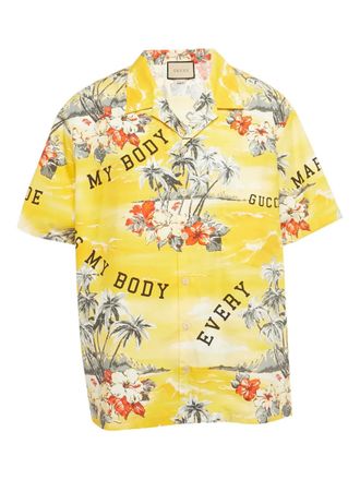 Gucci floral-print bowling shirt - men - Cotton - S - Yellow
