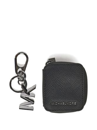 Michael Kors leather logo-detail keyring - men - Calf Leather/Brass - One Size - Black