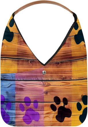 Generic Cute Footprints Wooden Board Reusable Lightweight Grocery Bags - Foldable Into Compact Pouch, Washable & Sturdy, Multipurpose for Shopping and Travel