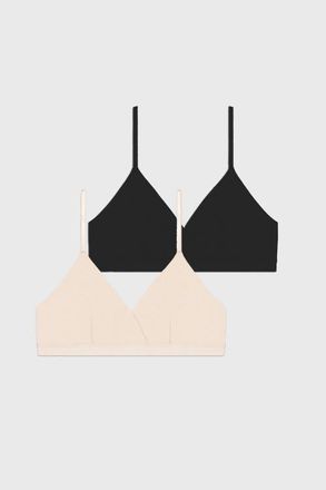 Stripe and Stare Crossover Bra Two Pack in Black & Sand at Nordstrom, Size X-Small Uk