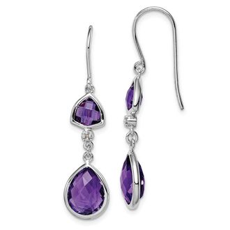 Diamond2Deal Sterling Silver Rhodium Plated Diamond and Amethyst Dangle Earrings