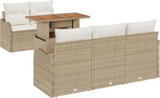 vidaXL Garden Sofa Set with Storage 6 pcs Beige Poly rattan Vidaxl