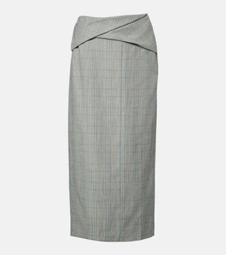 Victoria Beckham Checked virgin wool midi skirt