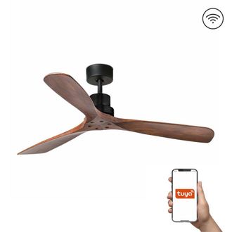 Netlighting Lantau Large 3 Blade Ceiling Fan Matt Black Walnut Tuya Smart System in Brown