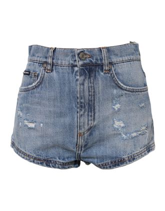 Dolce & Gabbana Womens Blue Logo Plaque Denim Cotton Hot Pants Shorts Elastane
