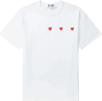 Comme Des Gar&ccedil;ons Triple Hearts Logo T-shirt - Heren - T-shirts - Wit - S - Katoen - Tops