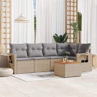 vidaXL Vidaxl - Juego De Sof&aacute;s Jard&iacute;n Con Cojines 6 Pzas Rat&aacute;n Sint&eacute;tico Beige