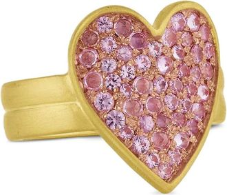 Leigh Maxwell Jewelry Anello Heart in oro giallo 18 carati con zaffiri