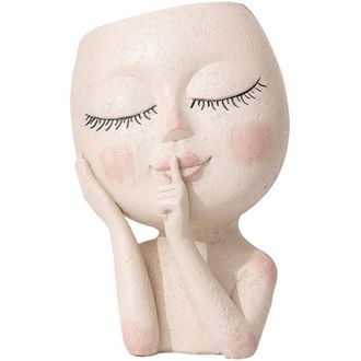 OEM Maceta En Forma De Rostro - Resina Blanca - Di&aacute;metro Apertura 11 5 Cm - Altura 21 5 Cm - Con Orificio De Drenaje - 1 Unidad