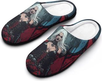 Generic Gothic Queen Skull of Death Mens House Slippers Memory Foam Washable Cotton Slip on Home Shoes