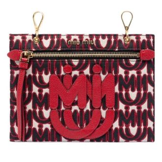 Miu Miu Pre-owned Monogram Jacquard Canvas Pouch - Dames - Pre-owned - Rood - Maat: ONE Size Leer