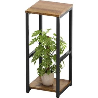 Elle Estanter&iacute;a Esquinera Met&aacute;lica Moderna De 2 Niveles Para Plantas De Interior, 80 Cm, Soporte Cuadrado Para Macetas (2 Niveles, Negro)