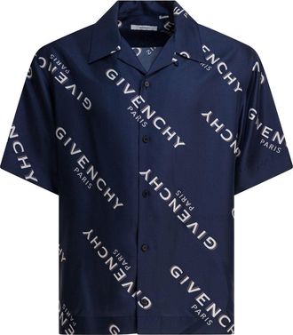 Givenchy Silk Bowling Shirt Shirts Blu-Uomo