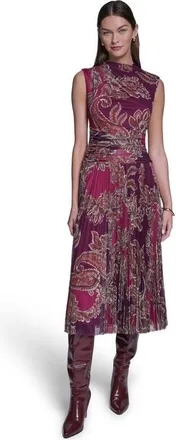 Halston Heritage Sleeveless Paisley Printed Mesh Dress in Deep Plum/berry Multi at Nordstrom, Size 14