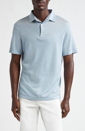 Isaia Silk Piqué Polo in Light Blue at Nordstrom, Size Xx-Large