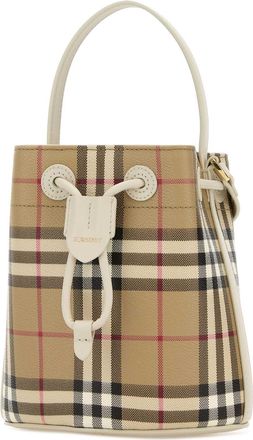Burberry Womens Drawstring Bucket Bag Beige Fabric