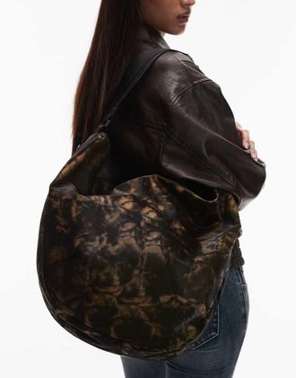 Rains 13120 Valera - Borsa da spalla grande impermeabile marrone con stampa effetto torbido