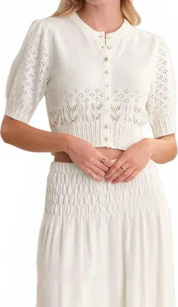 525 america Odette Cropped Puff-Sleeve Cardigan In Chalk