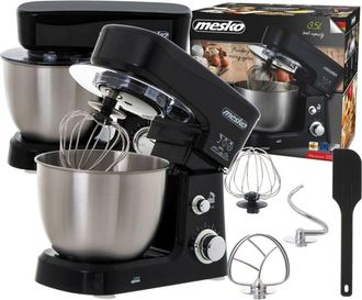 Adler Europe Mesko Ms4217 Robot Batidora Amasadora Reposter&iacute;a, 3,5 Litros, 6 Velocidades, Movimiento Orbital, 3 Accesorios 1200w Negro