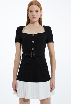 Karen Millen Petite Ponte And Georgette Jersey Contrast Detail Mini Dress
