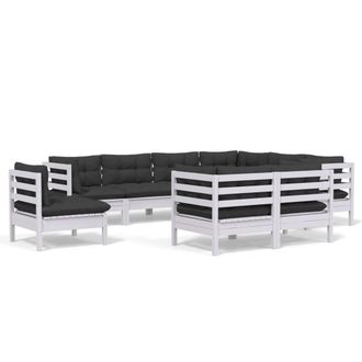 vidaXL Muebles De Jard&iacute;n 9 Pzas Y Cojines Blanco Madera Maciza De Pino Vidaxl