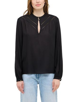 Mustang Langarmbluse MUSTANG Damen Style Elsberry, Damen, Gr. 36, schwarz (schwarz 4185), Web, 100% Modal, unifarben, regular fit, Rundhals, Blusen Langarmblu