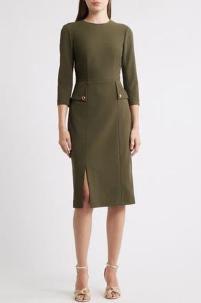 Eliza J Pocket Detail Sheath Dress in Olive at Nordstrom Rack, Size 2