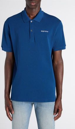 Alexander McQueen Embroidered Logo Cotton Piqu&eacute; Polo in Royal Blue at Nordstrom, Size Xx-Large