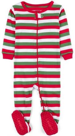 Leveret Footed Striped Cotton Matching Family Holiday Pajamas in Red White & Green at Nordstrom, Size 12-18M