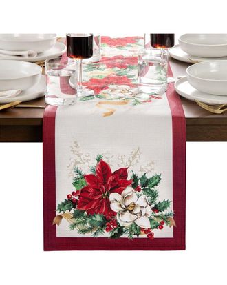 Elrene Poinsettia Garlands Engineered Table Runner