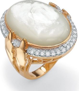 Palm Beach Jewelry 60 TCW Cubic Zirconia and Genuine Mother-of-Pearl Gold-Plated Ring