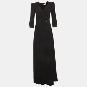 Elisabetta Franchi Black Crepe Wrapped Long Dress