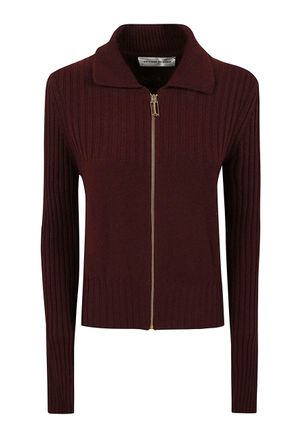Victoria Beckham Burgundy Ribbed-Knit Jumper with Gold-Tone Hardware
