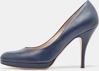 Ferragamo Navy Blue Leather Platform Pumps