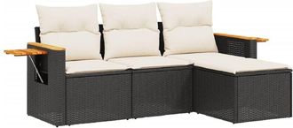 vidaXL Juego De Sof&aacute;s Jard&iacute;n 4 Pzas Con Cojines Rat&aacute;n Sint&eacute;tico Negro Vidaxl