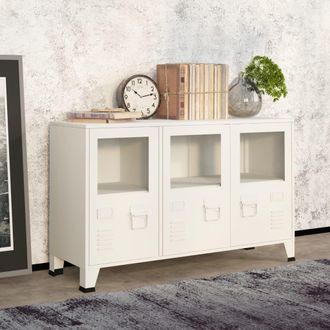 vidaXL Aparador Industrial De Metal Y Vidrio Blanco 105x35x62 Cm Vidaxl