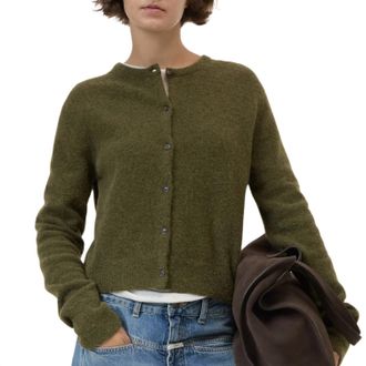 Closed Crew Neck Cardigan In Deep Olive