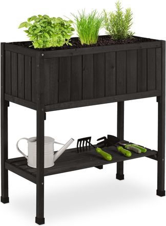 Relaxdays Relaxdays - Huerto Urbano Madera De Abeto, Jardinera Con Balda, Arriate Balc&oacute;n Y Terraza, 80x74x38 Cm, Negro