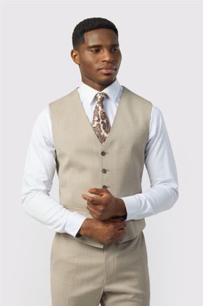 Ted Baker Mens Single Breasted Five Button V-neck Tailored Suit Waistcoat - Camel Wool - Size 44 (Chest)
