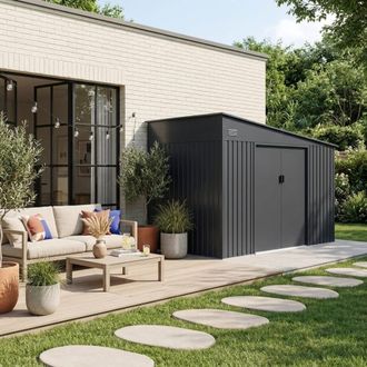 Sweeek Caseta de jard&iacute;n de acero galvanizado con kit de anclaje, 11,01 m&sup2;
