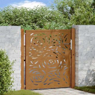vidaXL Puerta De Jard&iacute;n Dise&ntilde;o Llama Acero Desgastado 105x105 Cm Vidaxl